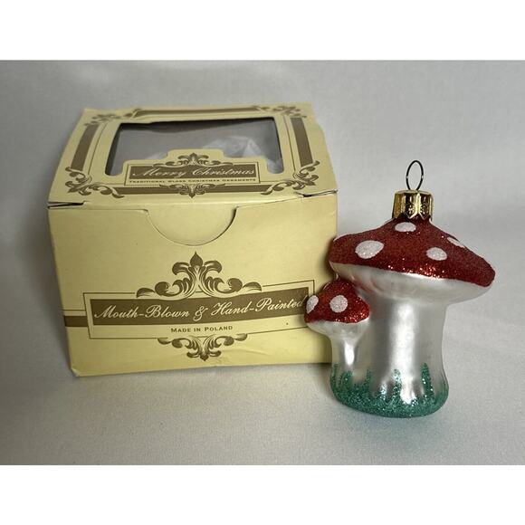 Mouth-Blown Christmas Mushroom Ornament Impuls Poland Hand Painted - Picture 1 of 3